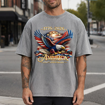 Washed T-Shirt | America 250th Anniversary Bald Eagle Patriotic Vintage 1776–2026 USA Independence Tee