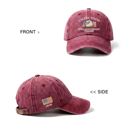 Patriotic 250th Anniversary Cap, Custom Embroidered USA Eagle Baseball Hat
