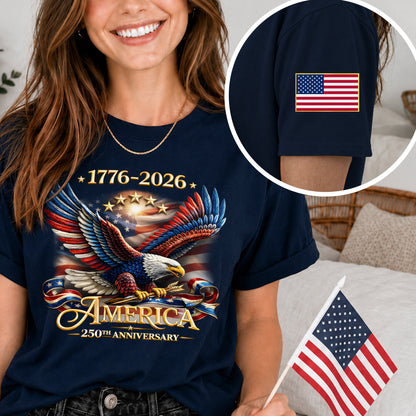 250th Anniversary USA Shirt – Eagle, Flag, and Stars Design, Unisex Tee for All Ages