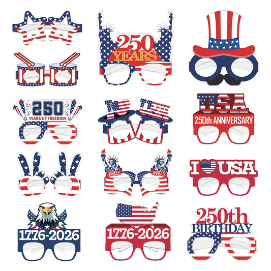 [Combo 13PCS] 250th Anniversary USA Patriotic Eyeglasses Party Decorations Paper Eyewear