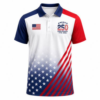 America 250th Anniversary Polo Shirt, 1776-2026 Semiquincentennial Patriotic Golf Shirt