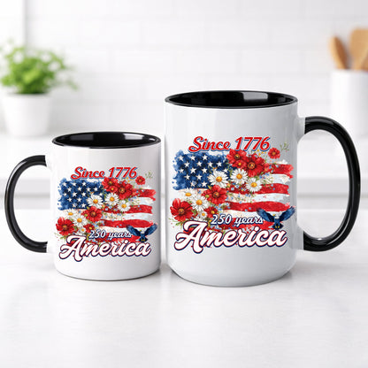 Since 1776 America 250 Years Mug – Patriotic Flag & Floral Eagle Design