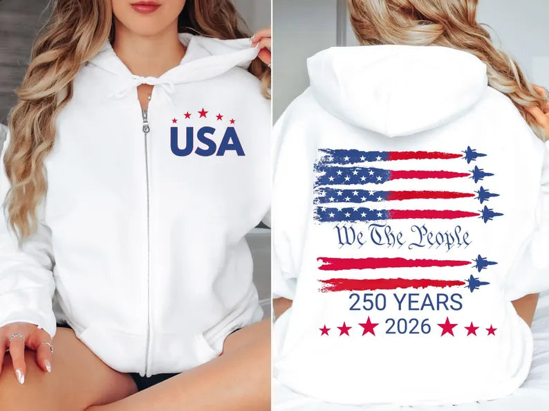 250th America Anniversary Freedom Zip  Hoodie - Two Sides