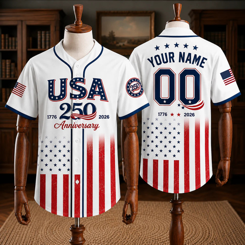 USA 250th Anniversary Custom Name & Number Baseball Jersey – Personalized Patriotic American Flag Shirt 1776-2026