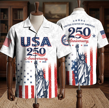 America 250th Anniversary Toile De Jouy Style Patriotic Hawaiian Shirt
