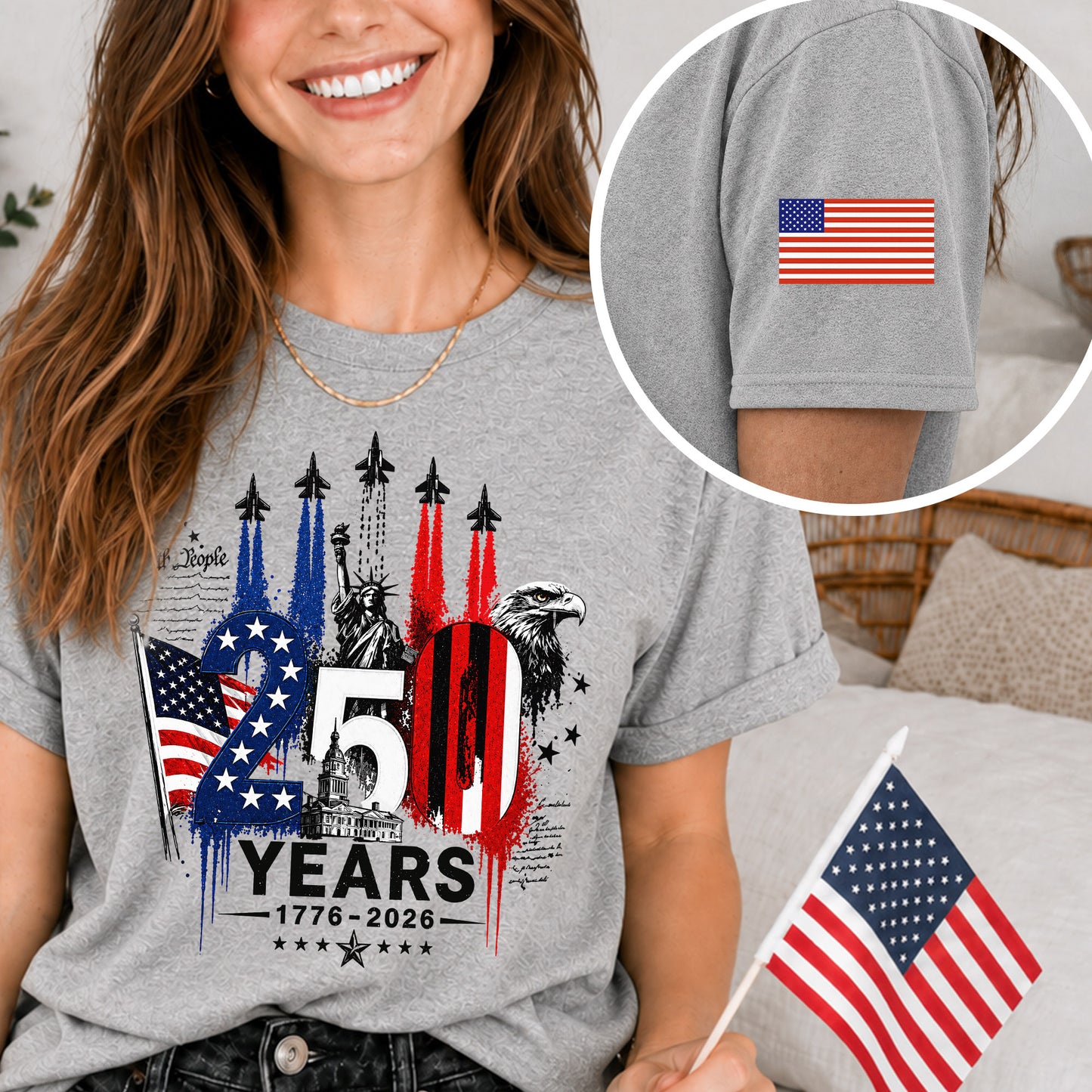250th Anniversary USA Shirt – Eagle, Flag, and Stars Design, Unisex Tee for All Ages