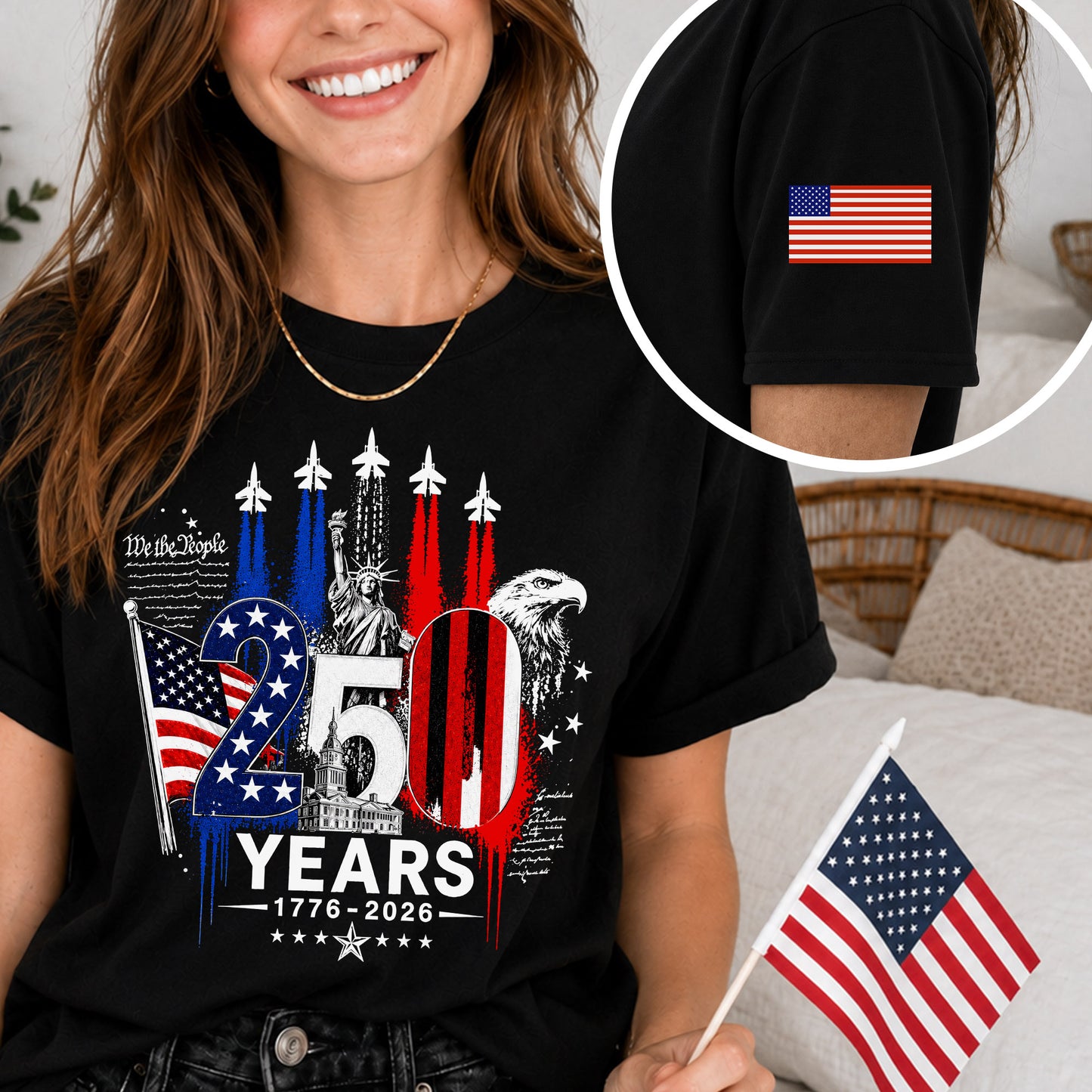 250th Anniversary USA Shirt – Eagle, Flag, and Stars Design, Unisex Tee for All Ages