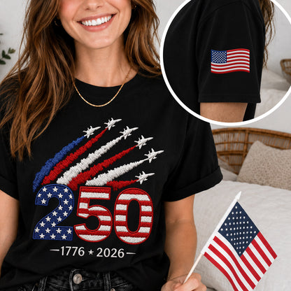 America 250th Anniversary Embroidered T-Shirt – Celebrate 250 Years of Freedom (1776–2026)
