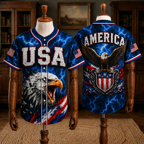 America USA Baseball Jersey, Patriotic Fourth, Land of the Free, American Pride Gift for Men and Women