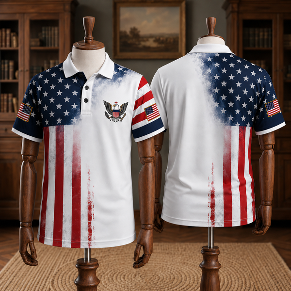 USA Flag Eagle Polo Shirt – Men’s Patriotic Short Sleeve Polo