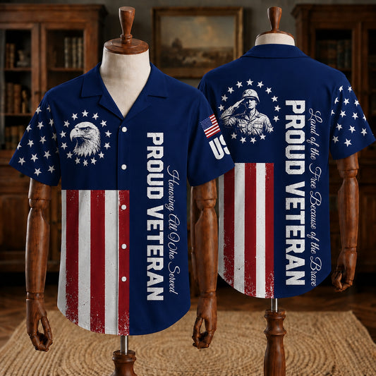 Proud Veteran Hawaiian Shirt, US Flag Aloha Shirt, Eagle Patriotic Shirt, Veteran Gift for Men, Military Hawaiian Shirt