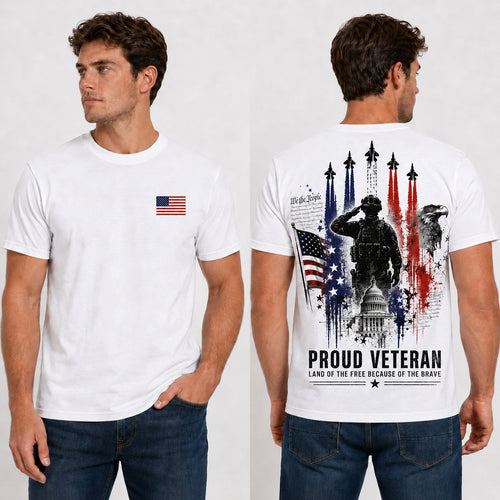 American Veteran T-Shirt – Patriotic Military Back Print with USA Flag