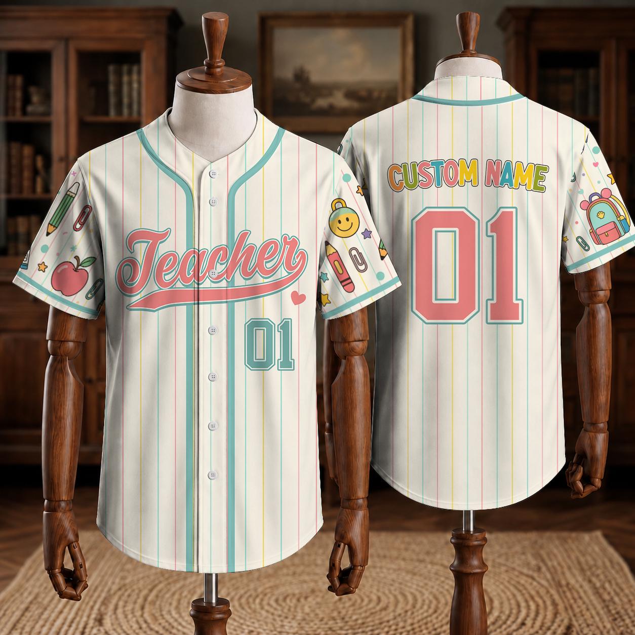 Custom Teacher Baseball Jersey, Personalized Grade Level & Name Shirt