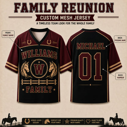 Custom Pink Ranch Horse Family Reunion Mesh Jersey – Personalized Family Name, Individual Name & Number