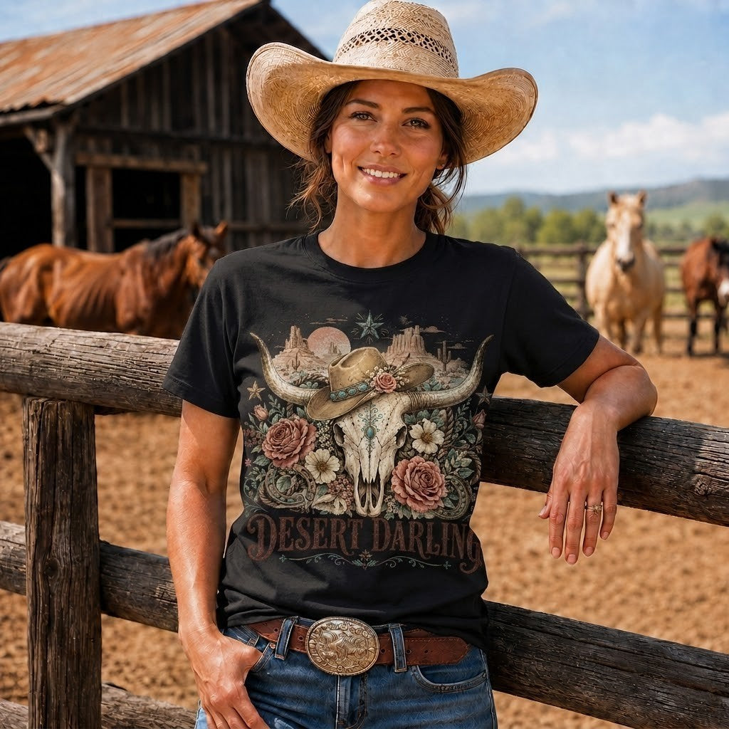Desert Darling Western Longhorn Graphic T-Shirt - Unisex Tshirt /Hoodie/Sweatshirt