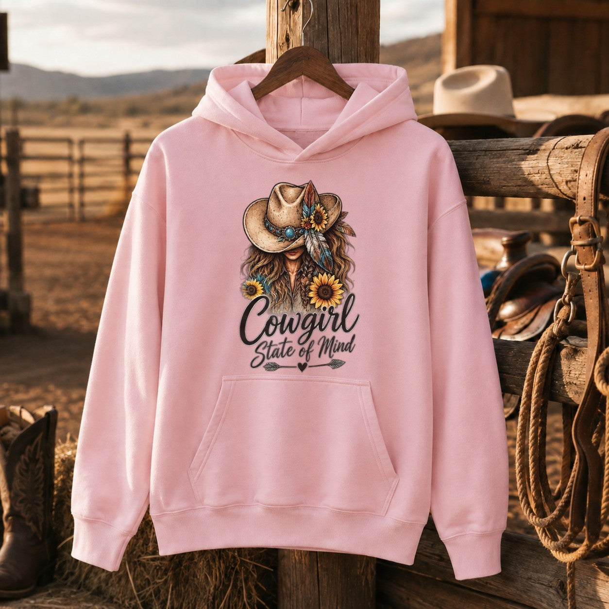 Cowgirl State Of Mind Western Shirt, Cowgirl Hat Sunflower – Unisex Tshirt/Hoodie/Sweatshirt