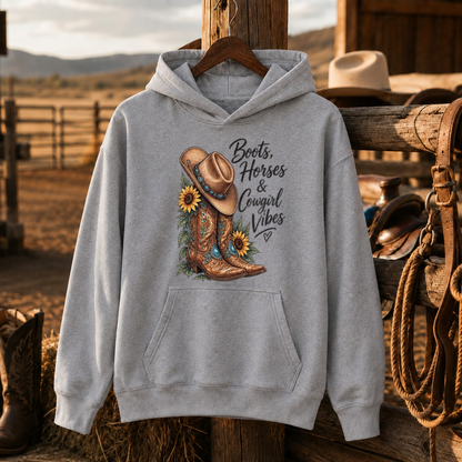 Boots Horses & Cowgirl Vibes Western Shirt, Cowgirl Boots Sunflower – Unisex Tshirt/Hoodie/Sweatshirt