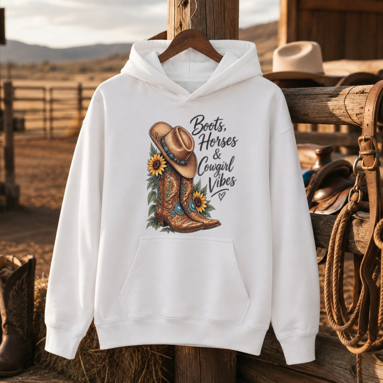 Boots Horses & Cowgirl Vibes Western Shirt, Cowgirl Boots Sunflower – Unisex Tshirt/Hoodie/Sweatshirt