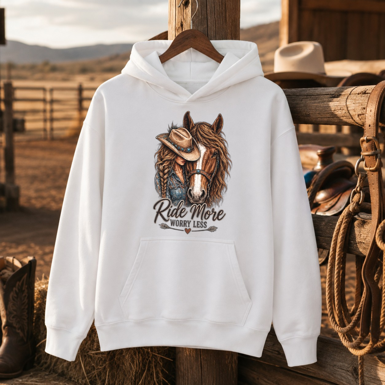 Ride More Worry Less Hoodie, Cowgirl Horse Sweatshirt, Horse Lover Gift-Unisex Tshirt /Hoodie/Sweatshirt