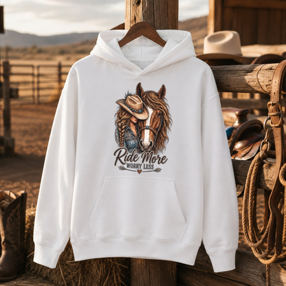 Ride More Worry Less Hoodie, Cowgirl Horse Sweatshirt, Horse Lover Gift-Unisex Tshirt /Hoodie/Sweatshirt