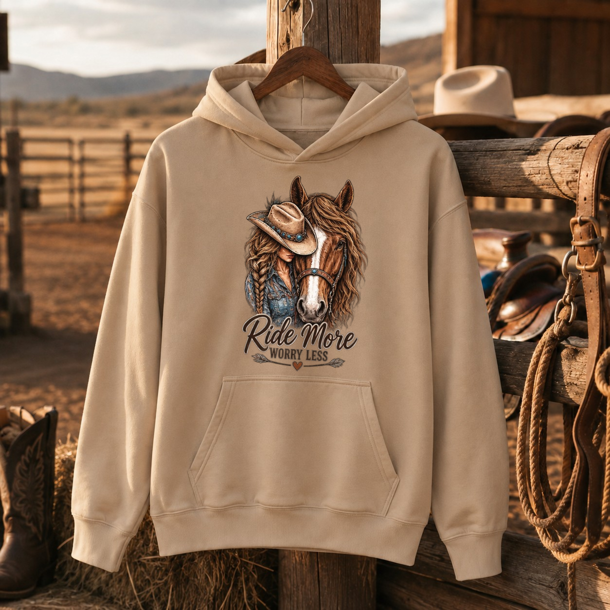 Ride More Worry Less Hoodie, Cowgirl Horse Sweatshirt, Horse Lover Gift-Unisex Tshirt /Hoodie/Sweatshirt