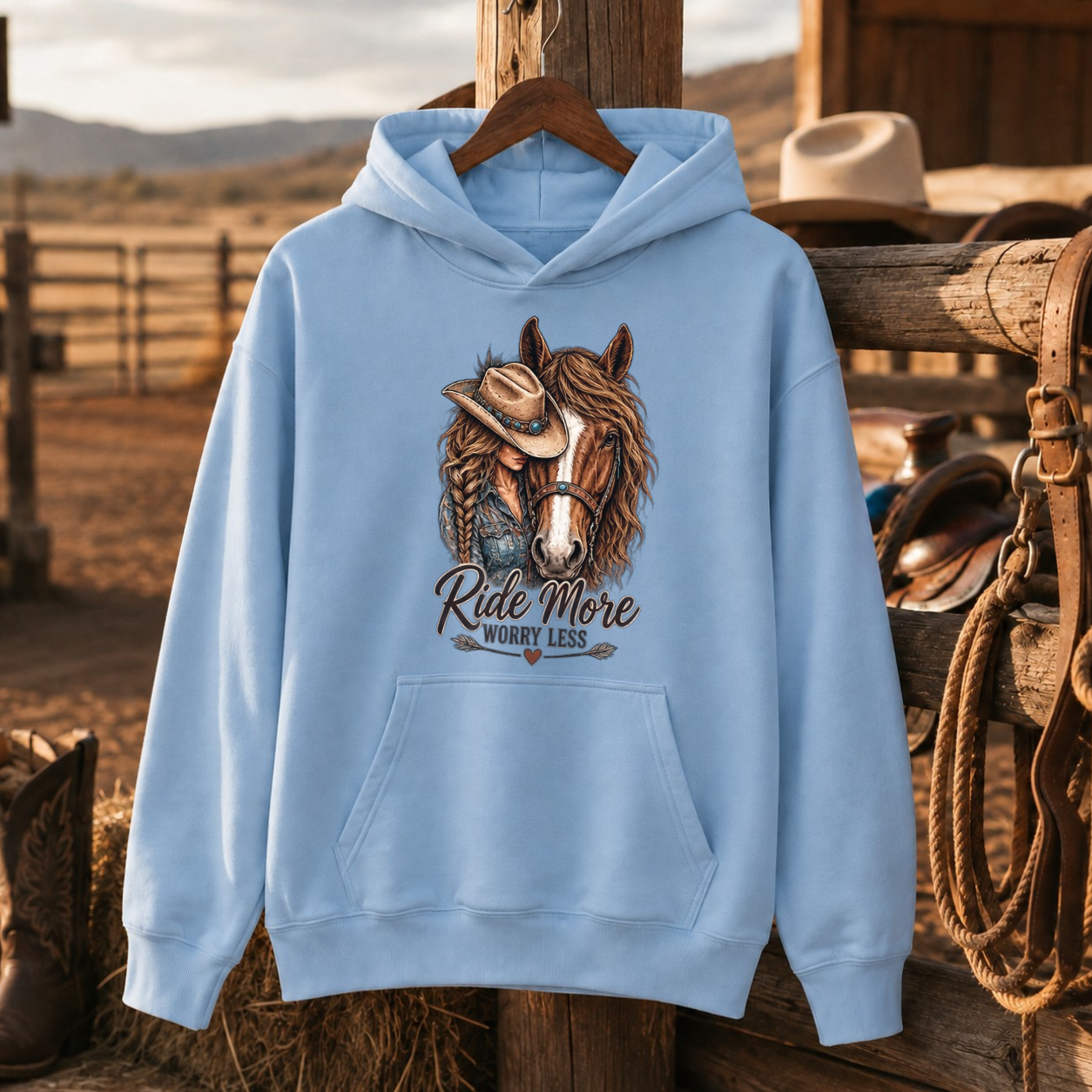 Ride More Worry Less Hoodie, Cowgirl Horse Sweatshirt, Horse Lover Gift-Unisex Tshirt /Hoodie/Sweatshirt