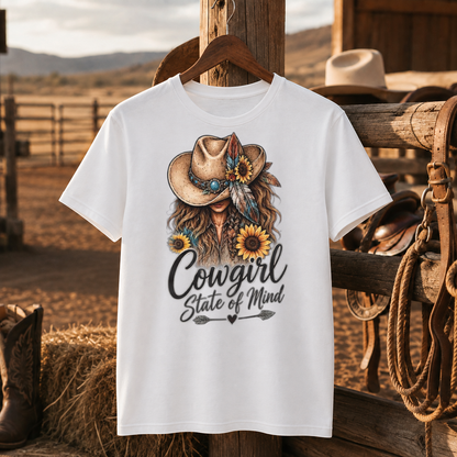Cowgirl State Of Mind Western Shirt, Cowgirl Hat Sunflower – Unisex Tshirt/Hoodie/Sweatshirt