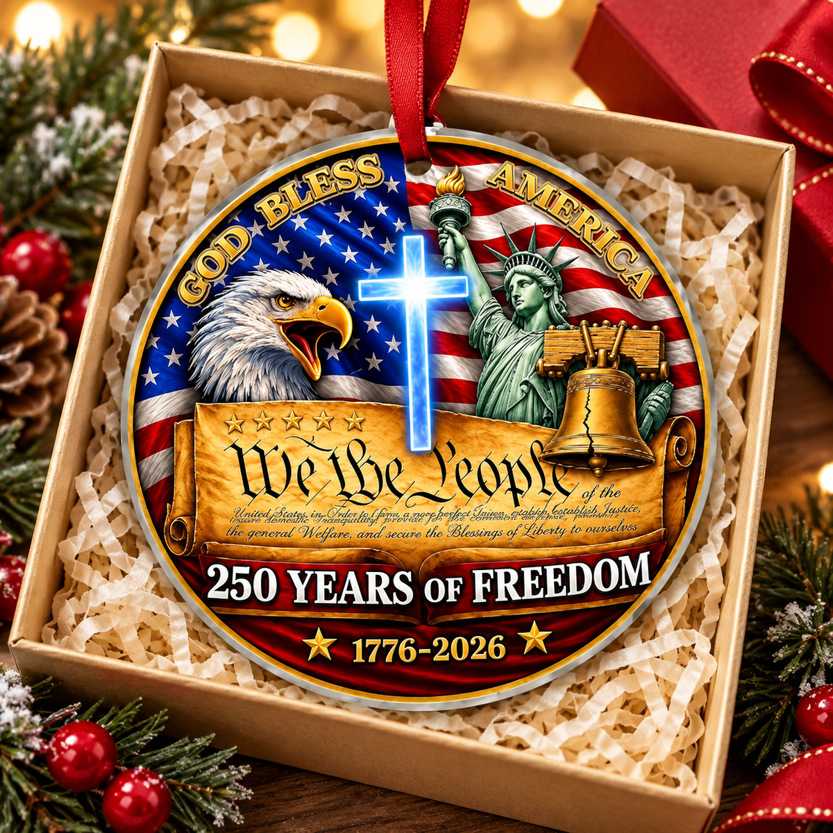USA 250th Anniversary 3-Inch Glass Christmas Ornament-Glass
