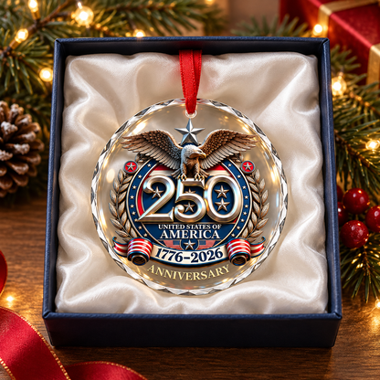 America 250th Anniversary 3-Inch Silver Eagle Patriotic Ornament