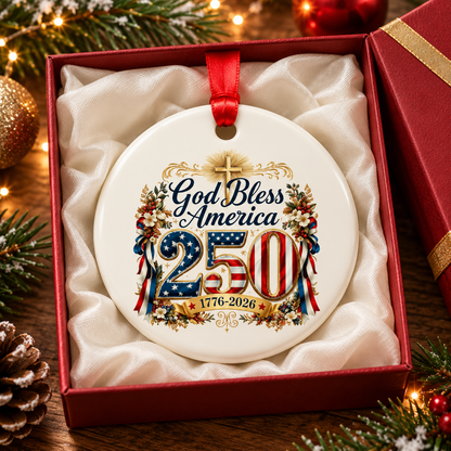 1776–2026 God Bless America Ceramic Ornament.