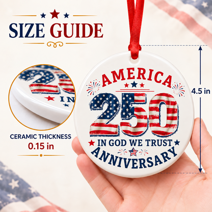 America 250th Anniversary 2026 3-Inch Patriotic Ceramic Christmas Ornament