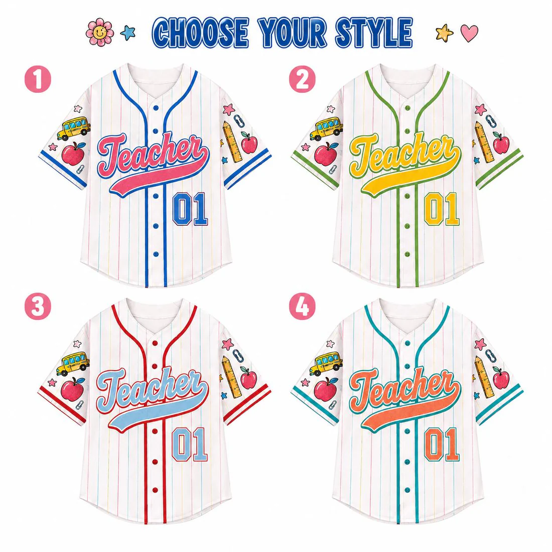 Custom Teacher Baseball Jersey, Personalized Grade, Name & Number