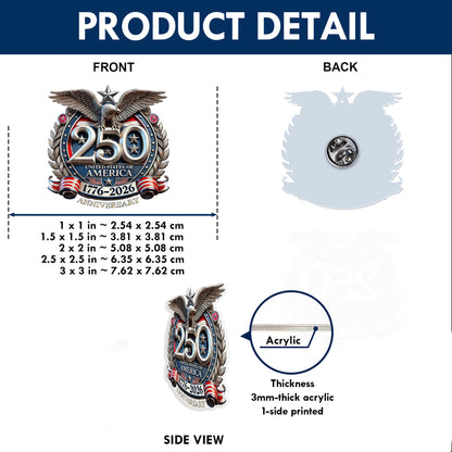 USA 250 Years Freedom Eagle Acrylic Pin – Gold Brooch Accessory for Jackets, Hats & Bags