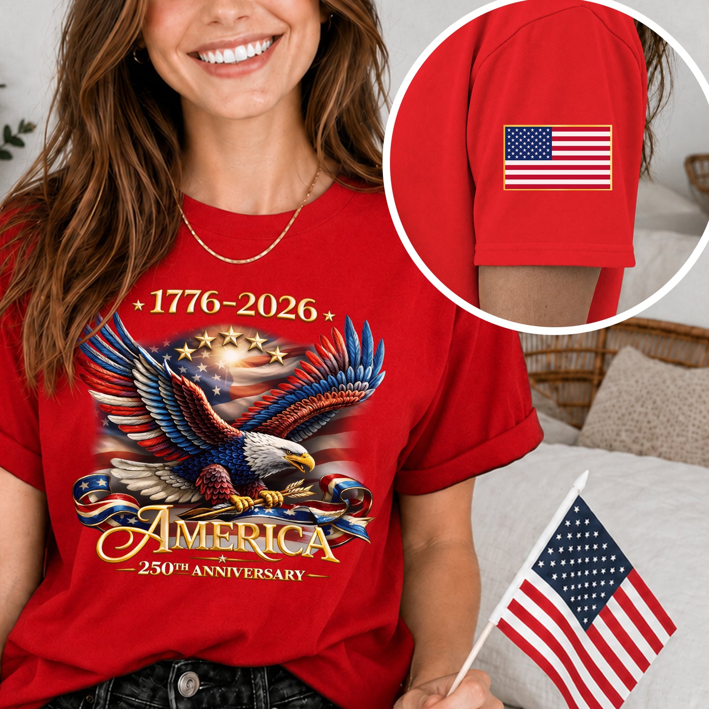 250th Anniversary USA Shirt – Eagle, Flag, and Stars Design, Unisex Tee for All Ages