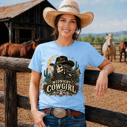 Midnight Cowgirl Western Skeleton Graphic T-Shirt-Unisex Tshirt /Hoodie/Sweatshirt