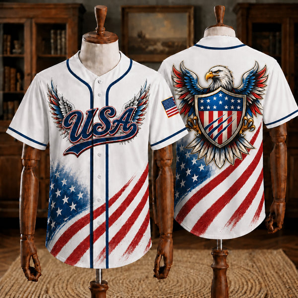 America USA Baseball Jersey, Patriotic Fourth of July Shirt, Land of the Free, American Pride Gift for Men and Women