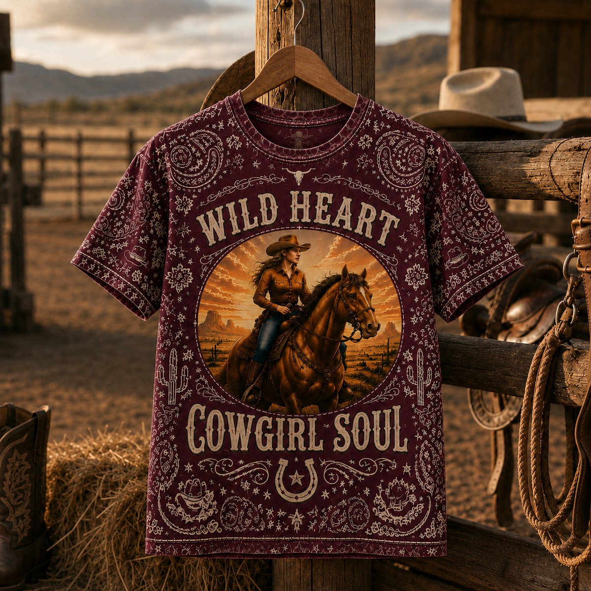 Country Cowgirl Horse Lover Western Design 3D T-Shirt