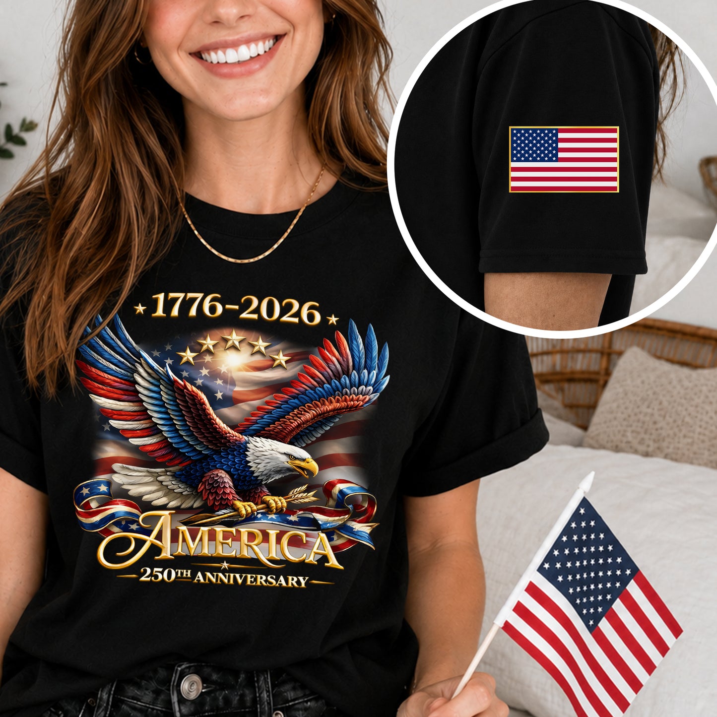 250th Anniversary USA Shirt – Eagle, Flag, and Stars Design, Unisex Tee for All Ages
