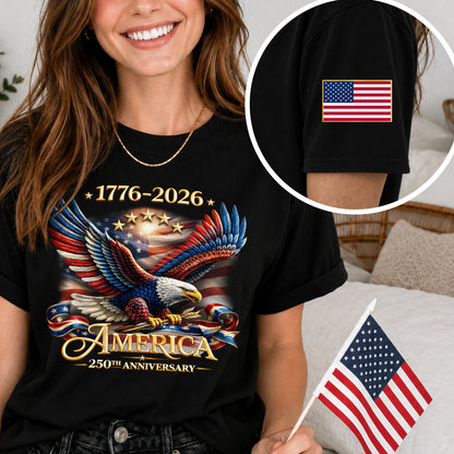 250th Anniversary USA Shirt – Eagle, Flag, and Stars Design, Unisex Tee for All Ages