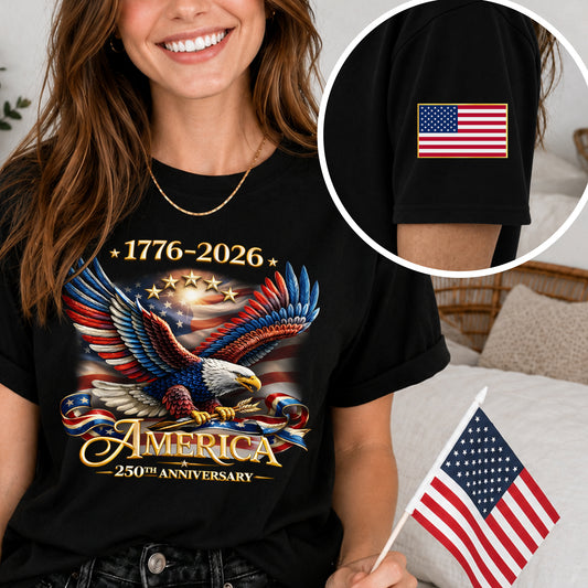 250th Anniversary USA Shirt – Eagle, Flag, and Stars Design, Unisex Tee for All Ages