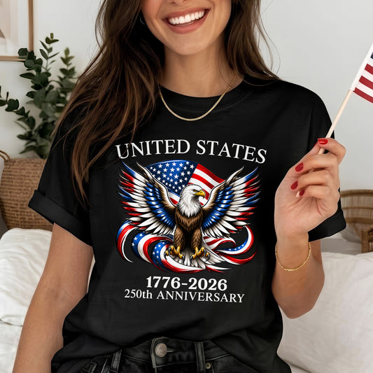 250th Anniversary USA Shirt – Eagle, Flag, and Stars Design, Unisex Tee for All Ages