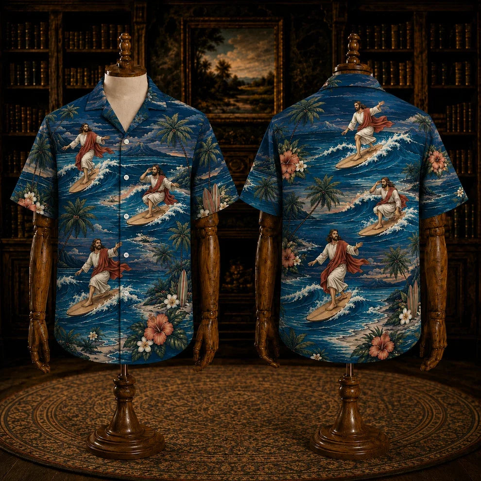 Navy Jesus Is My Savior Hawaiian Shirt – Philippians 4:13 Christian Faith Button-Up