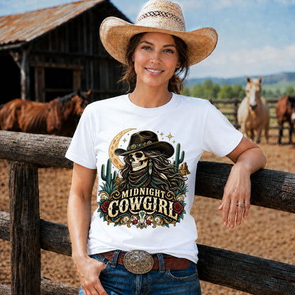Midnight Cowgirl Western Skeleton Graphic T-Shirt-Unisex Tshirt /Hoodie/Sweatshirt