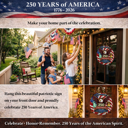 Custom Wood Sign - Personalized America 250th Anniversary Gifts For Mom, Dad, Brother, Sister, Kids - Proud Hearts Rise Together
