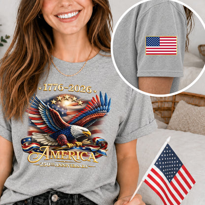 250th Anniversary USA Shirt – Eagle, Flag, and Stars Design, Unisex Tee for All Ages