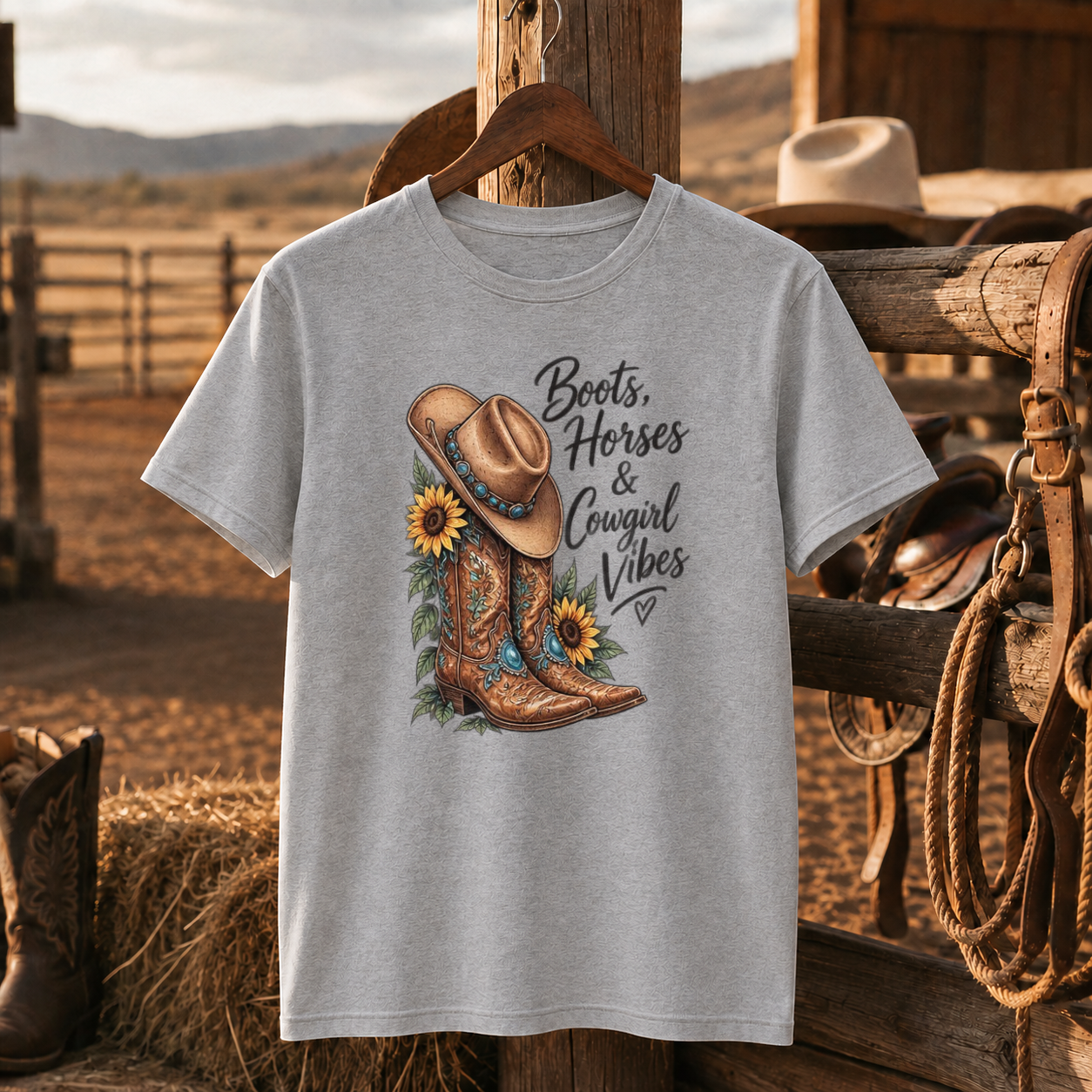 Boots Horses & Cowgirl Vibes Western Shirt, Cowgirl Boots Sunflower – Unisex Tshirt/Hoodie/Sweatshirt