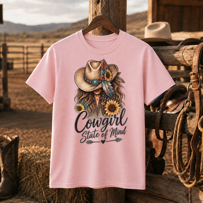 Cowgirl State Of Mind Western Shirt, Cowgirl Hat Sunflower – Unisex Tshirt/Hoodie/Sweatshirt