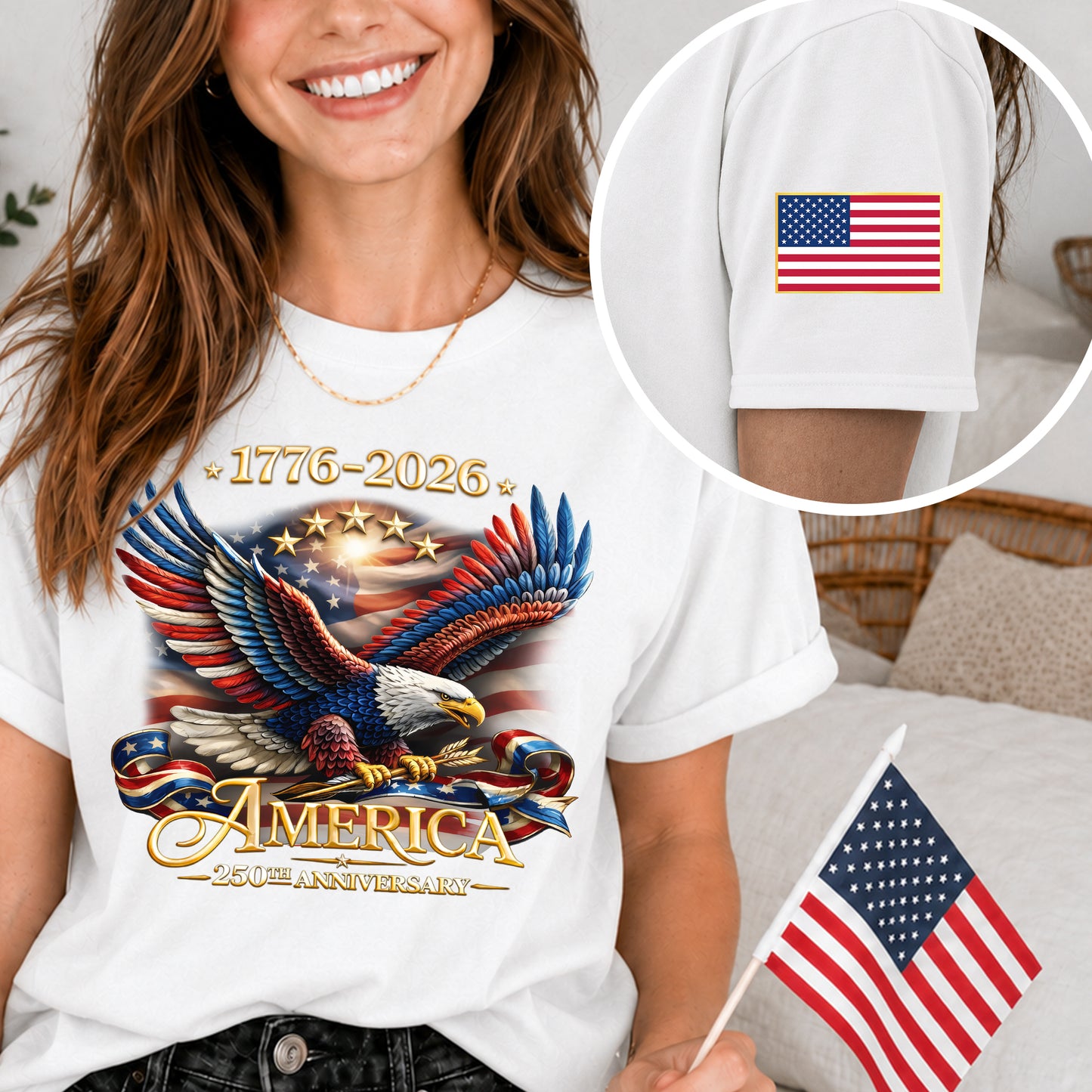 250th Anniversary USA Shirt – Eagle, Flag, and Stars Design, Unisex Tee for All Ages