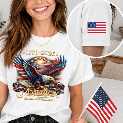 250th Anniversary USA Shirt – Eagle, Flag, and Stars Design, Unisex Tee for All Ages