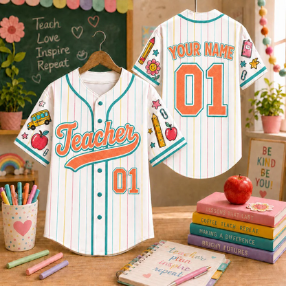 Custom Teacher Baseball Jersey, Personalized Grade, Name & Number